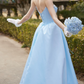 Classical Strapless Blue Prom Dress Lace-Up A-Line Evening Dress C8679