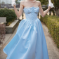 Classical Strapless Blue Prom Dress Lace-Up A-Line Evening Dress C8679