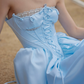 Classical Strapless Blue Prom Dress Lace-Up A-Line Evening Dress C8679