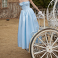 Classical Strapless Blue Prom Dress Lace-Up A-Line Evening Dress C8679