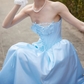 Classical Strapless Blue Prom Dress Lace-Up A-Line Evening Dress C8679