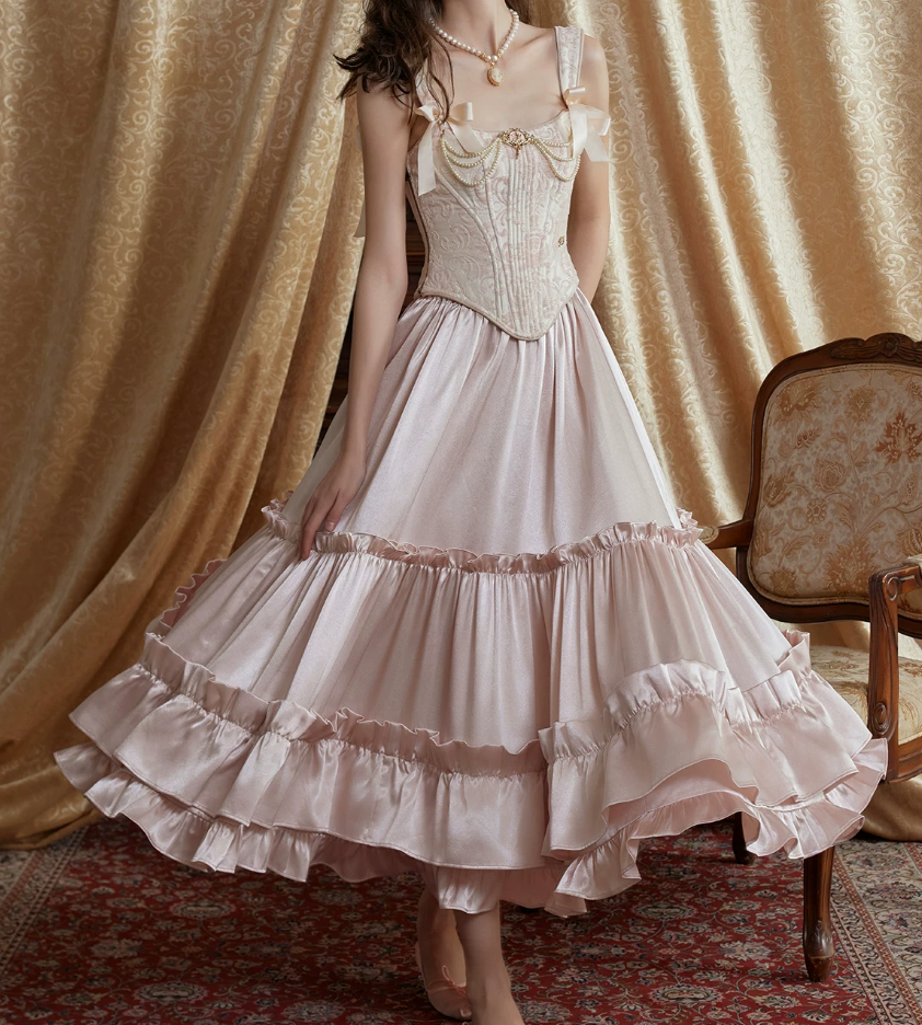 Adorable Spaghetti Straps Beading Pink Prom Dress Jacquard Bodice A-Line Evening Dress C8680