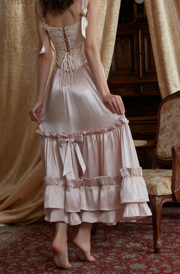 Adorable Spaghetti Straps Beading Pink Prom Dress Jacquard Bodice A-Line Evening Dress C8680