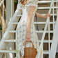 Classical Square Neck Floral Prom Dress Blue Lace A-Line Evening Dress C8683