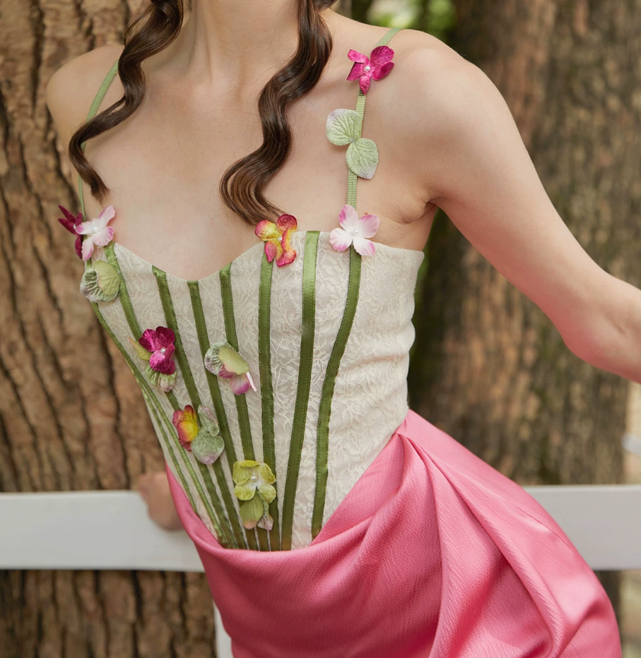 Robe de bal de princesse bustier à volants en satin long, robe de soirée C8117