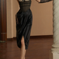Graceful Spaghetti Straps Black Prom Dress Slit Sheath Evening Dress C8685