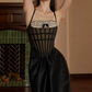 Graceful Spaghetti Straps Black Prom Dress Slit Sheath Evening Dress C8685