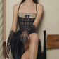 Graceful Spaghetti Straps Black Prom Dress Slit Sheath Evening Dress C8685