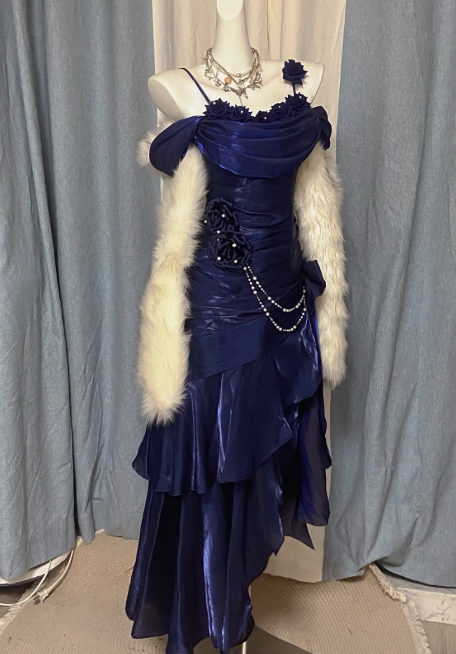 Robe de bal de princesse bustier à volants en satin long, robe de soirée C8117
