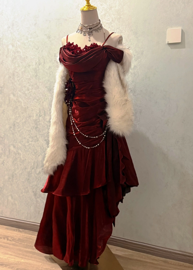 Robe de bal de princesse bustier à volants en satin long, robe de soirée C8117