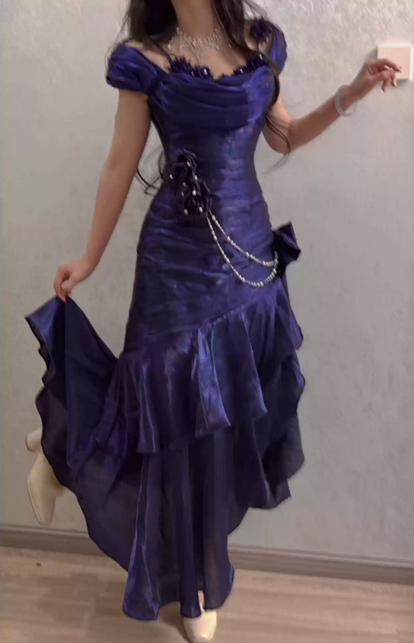 Robe de bal de princesse bustier à volants en satin long, robe de soirée C8117