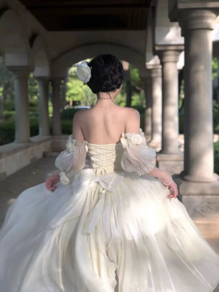 Adorable Strapless Appliques Homecoming Dress Bows Short Sleeve A-Line Birthday Dress C8687