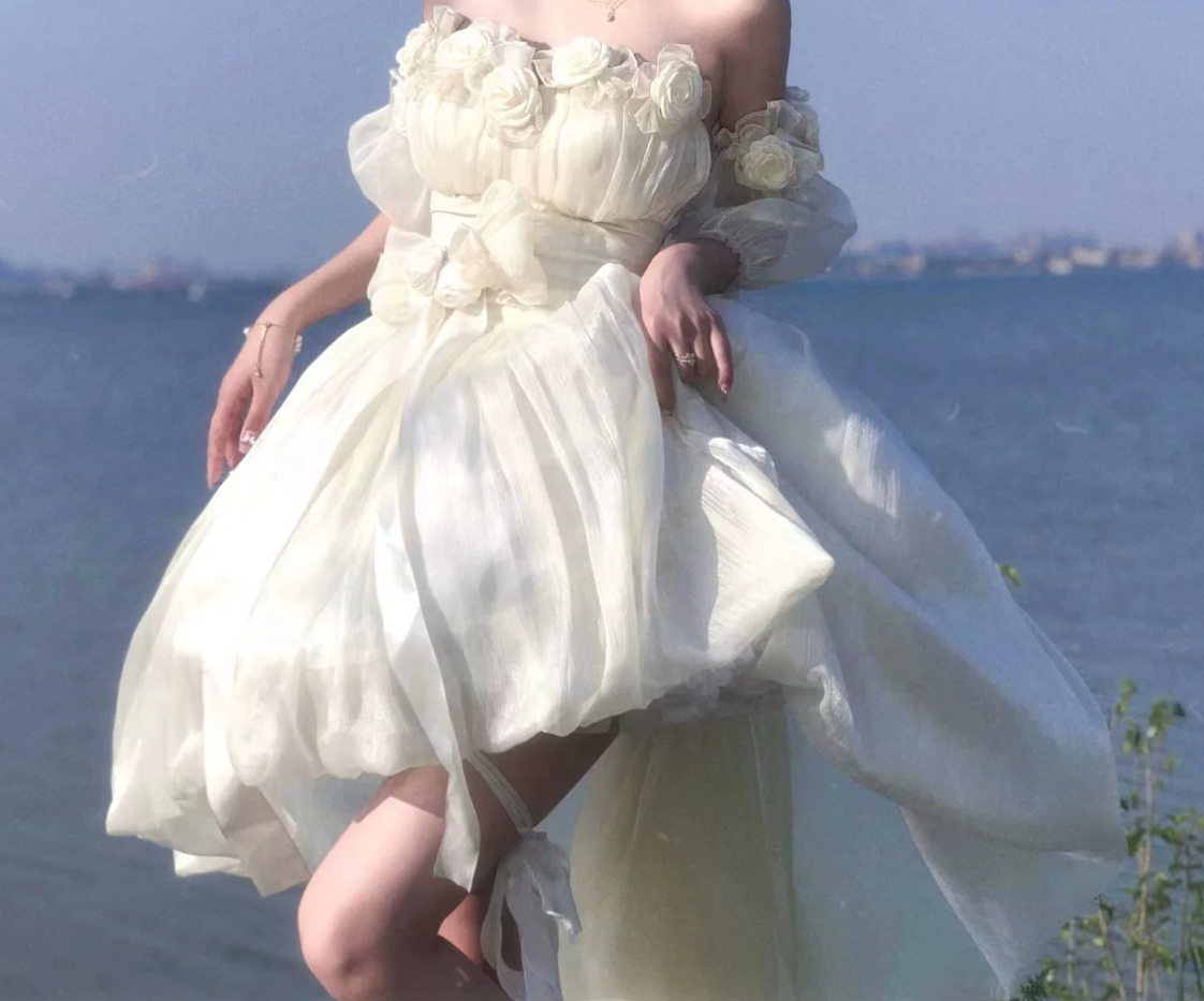 Adorable Strapless Appliques Homecoming Dress Bows Short Sleeve A-Line Birthday Dress C8687