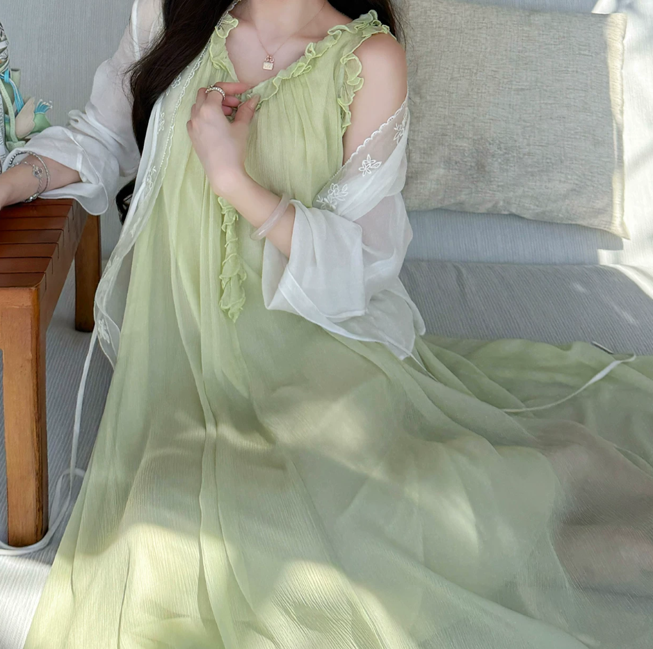 Flowy V Neck Ruffles Prom Dress With Lining Green A-Line Evening Dress C8690