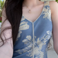 Trendy Beaded V Neck Prom Dress Blue Floral Sheath Evening Dress C8691