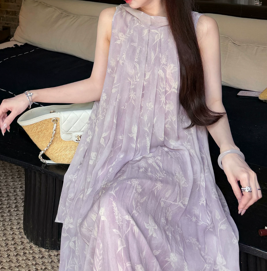 Chic V Neck Purple Prom Dress With Scarf Floral A-Line Evening Dress C8692