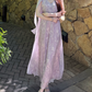 Chic V Neck Purple Prom Dress With Scarf Floral A-Line Evening Dress C8692