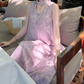 Chic V Neck Purple Prom Dress With Scarf Floral A-Line Evening Dress C8692