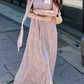 Chic V Neck Purple Prom Dress With Scarf Floral A-Line Evening Dress C8692