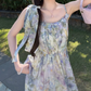 Flowy Spaghetti Straps Appliques Prom Dress Floral A-Line Evening Dress C8693