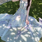 Flowy Spaghetti Straps Appliques Prom Dress Floral A-Line Evening Dress C8693