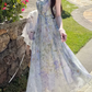 Flowy Spaghetti Straps Appliques Prom Dress Floral A-Line Evening Dress C8693