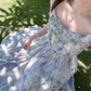 Flowy Spaghetti Straps Appliques Prom Dress Floral A-Line Evening Dress C8693