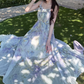 Flowy Spaghetti Straps Appliques Prom Dress Floral A-Line Evening Dress C8693