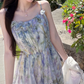 Flowy Spaghetti Straps Appliques Prom Dress Floral A-Line Evening Dress C8693