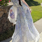 Flowy Spaghetti Straps Appliques Prom Dress Floral A-Line Evening Dress C8693
