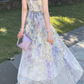 Flowy Spaghetti Straps Appliques Prom Dress Floral A-Line Evening Dress C8693