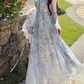 Flowy Spaghetti Straps Appliques Prom Dress Floral A-Line Evening Dress C8693
