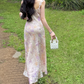 Unique Ruched Collar Floral Prom Dress Ruffles A-Line Evening Dress C8694