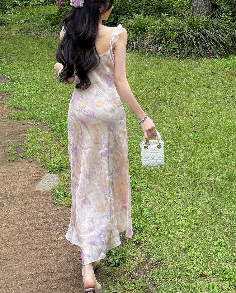 Unique Ruched Collar Floral Prom Dress Ruffles A-Line Evening Dress C8694