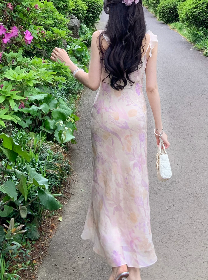 Unique Ruched Collar Floral Prom Dress Ruffles A-Line Evening Dress C8694