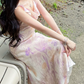 Unique Ruched Collar Floral Prom Dress Ruffles A-Line Evening Dress C8694