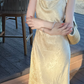 Lustrous Ruched Collar Prom Dress Ivory Jaquard Sheath Evening Dress C8696