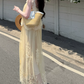 Elegant Spaghetti Straps Ivory Prom Dress Lace Tiered A-Line Evening Dress C8697