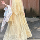 Elegant Spaghetti Straps Ivory Prom Dress Lace Tiered A-Line Evening Dress C8697
