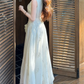 Graceful Jewel Neck White Prom Dress Embroidered A-Line Evening Dress C8698