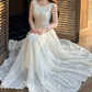 Graceful Jewel Neck White Prom Dress Embroidered A-Line Evening Dress C8698