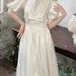 Lustrous Short Sleeve White Prom Dress Lace A-Line Evening Dress C8699
