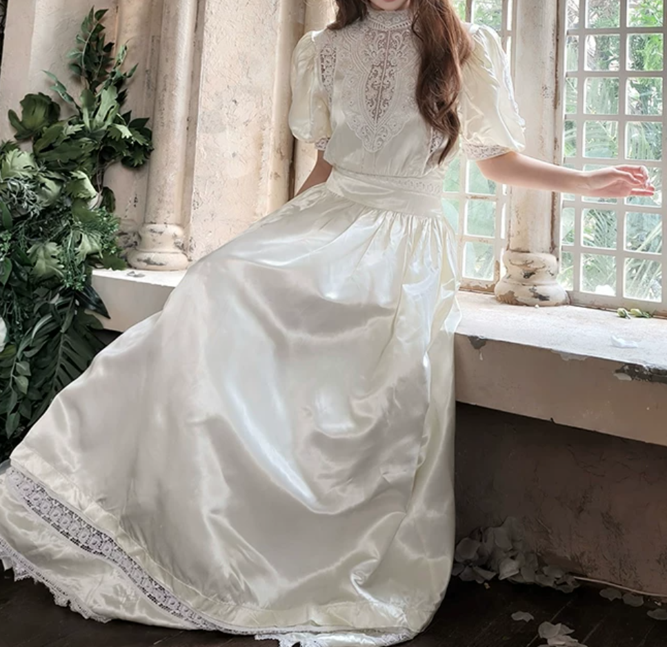Lustrous Short Sleeve White Prom Dress Lace A-Line Evening Dress C8699