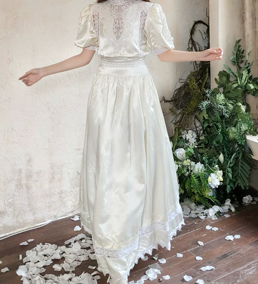 Lustrous Short Sleeve White Prom Dress Lace A-Line Evening Dress C8699