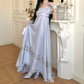 Robe de bal de princesse bustier à volants en satin long, robe de soirée C8117