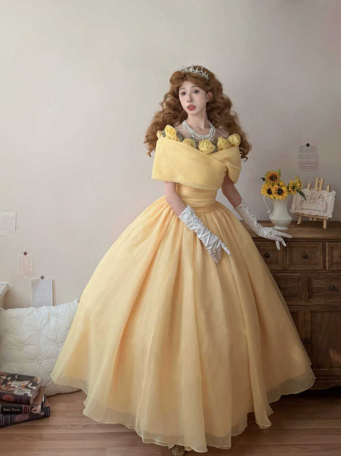 Robe de bal de princesse bustier à volants en satin long, robe de soirée C8117