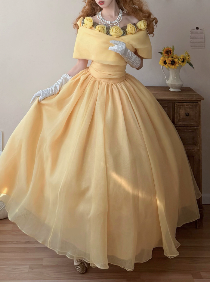 Robe de bal de princesse bustier à volants en satin long, robe de soirée C8117