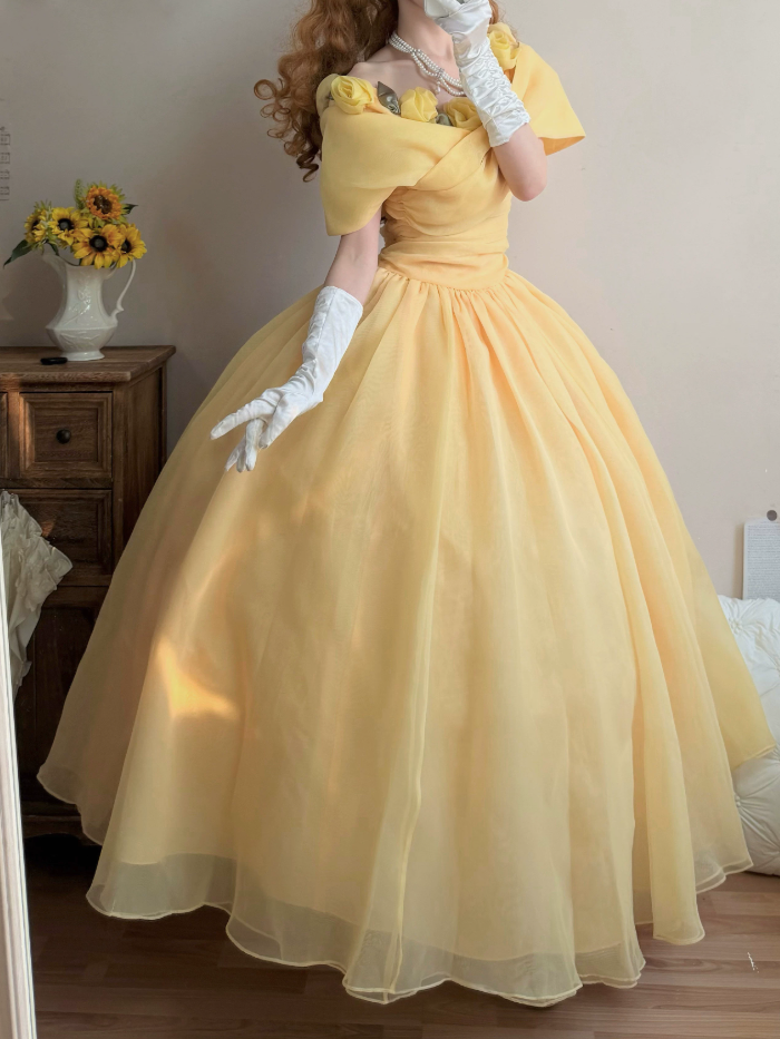 Robe de bal de princesse bustier à volants en satin long, robe de soirée C8117