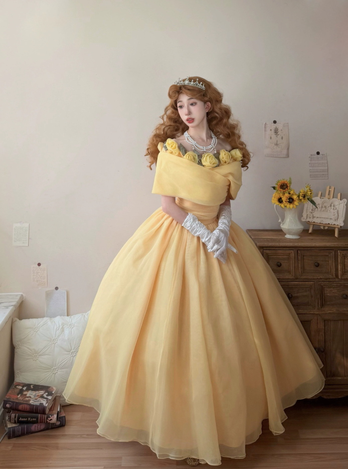 Robe de bal de princesse bustier à volants en satin long, robe de soirée C8117