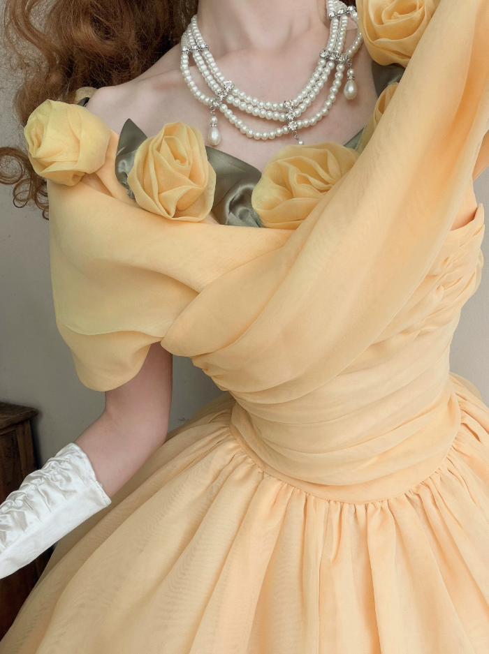 Robe de bal de princesse bustier à volants en satin long, robe de soirée C8117